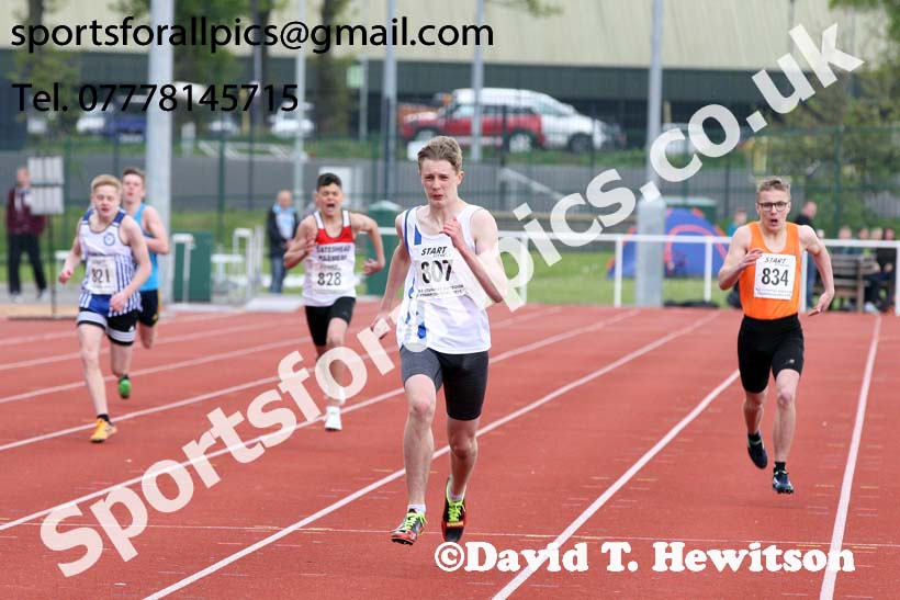 Boys under-15s 300 metres, 2019 North Eastern Track and Field Champs., Middlesbrough. Photo:  David T. Hewitson/Sports for All Pics